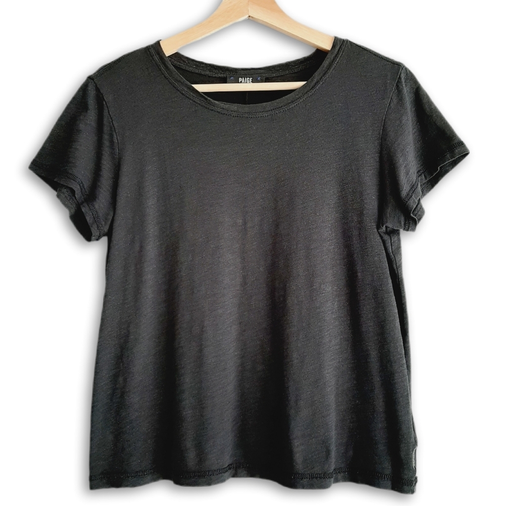 PAIGE Cotton Modal Crewneck Tee Relaxed Fit Boxy Short Sleeve Top Black Sz S